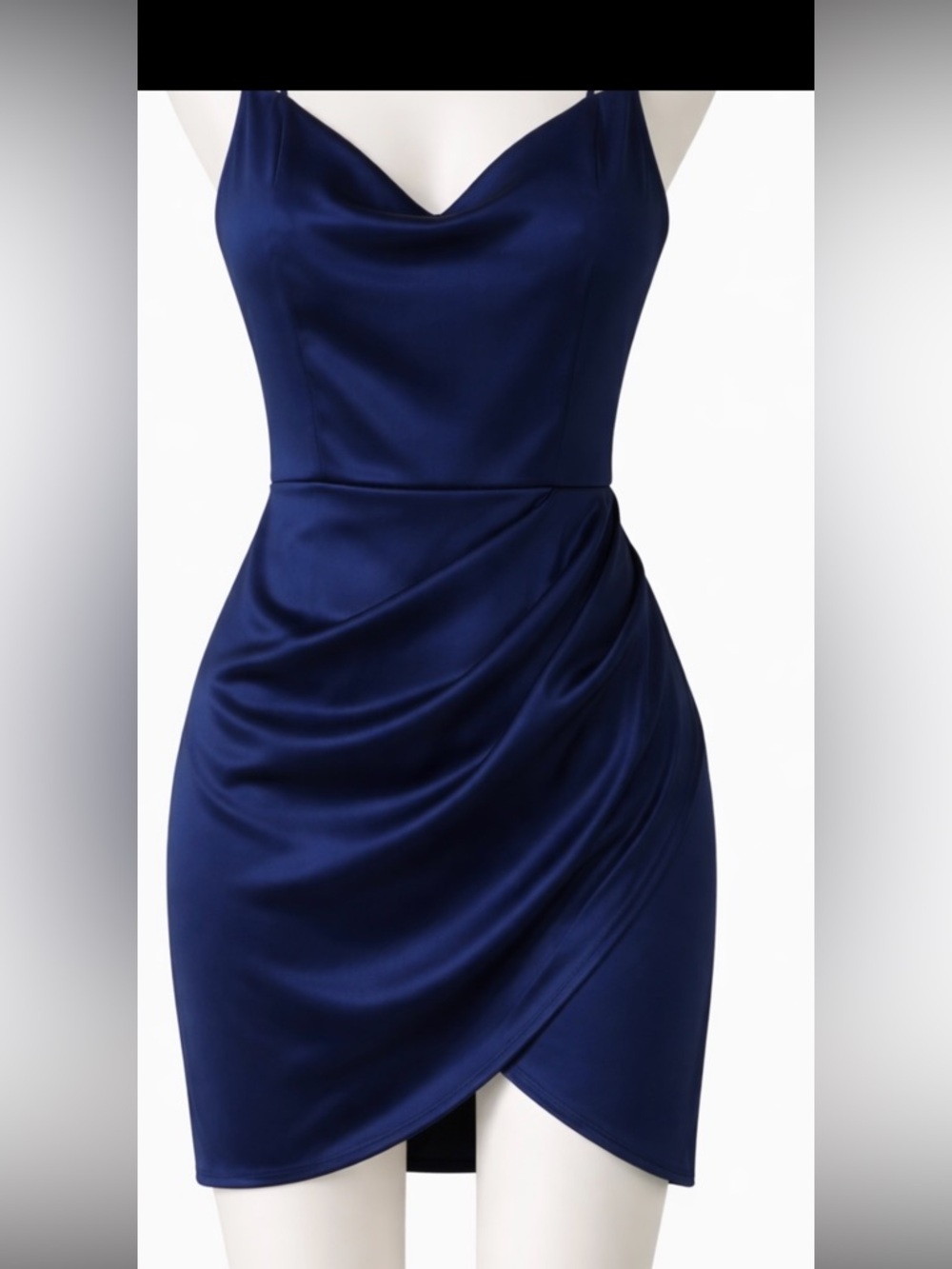 Windsor Navy Satin Slip Mini Dress with Draped Detail